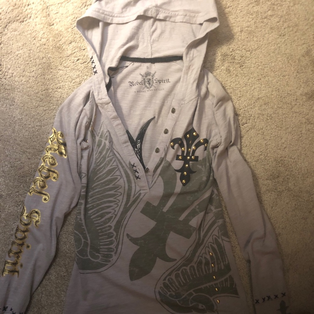 Rebel Spirit long sleeve hooded shirt.
